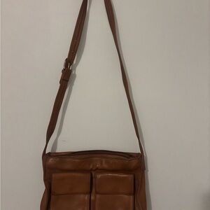 Tignanello Tan Leather Messenger Bag with Front Pockets